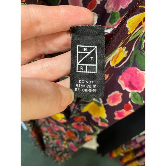 vintage style silk floral maxi dress backless puff sleeves med polka dot trim - Picture 10 of 11